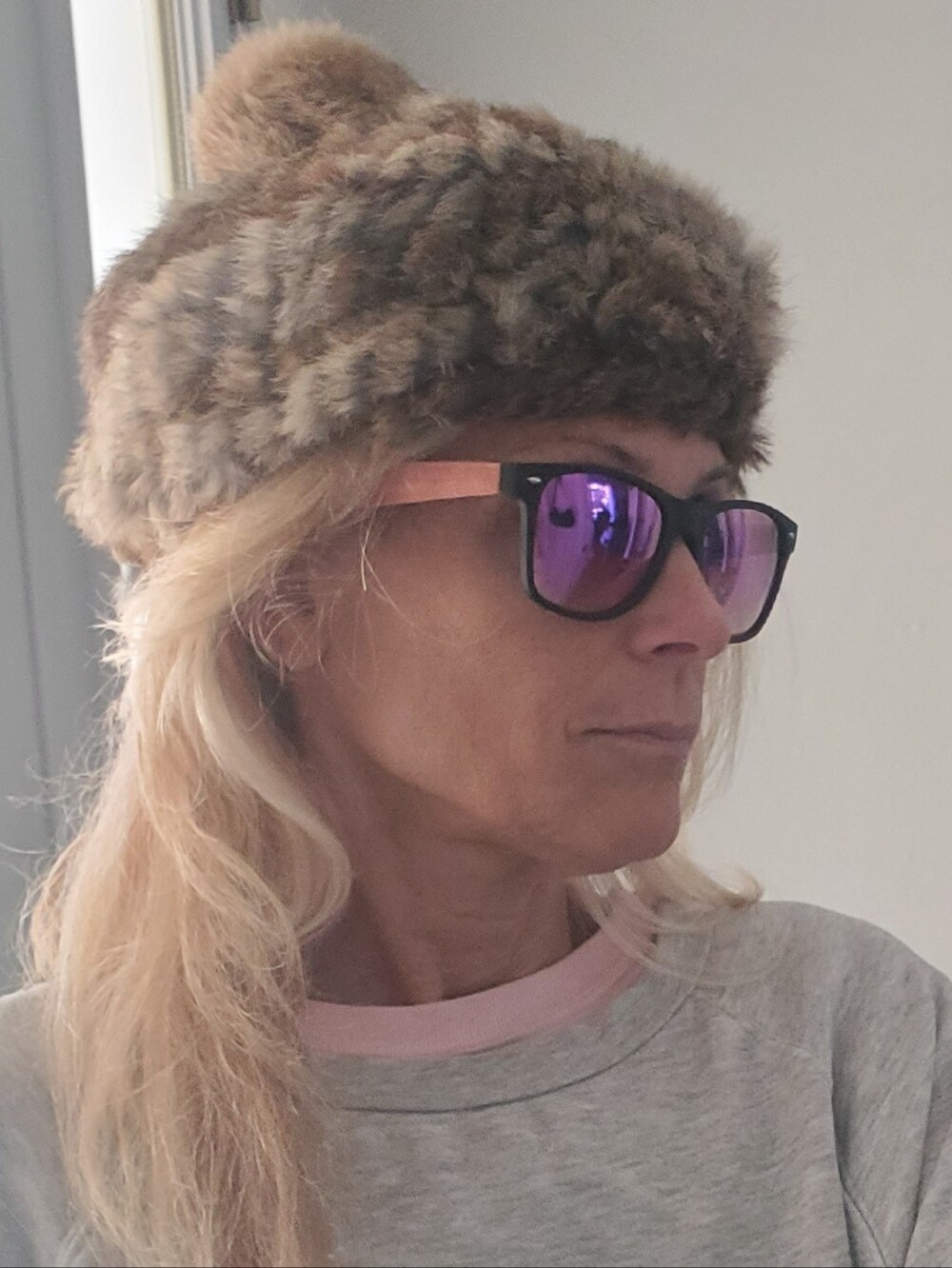 Rudsak Rabbit Fur Knit Beret Pompom Hat